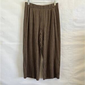 J. Jill Ponte Full Leg Cropped Gingham Pants Size S Brown Black Wide Leg Pull On